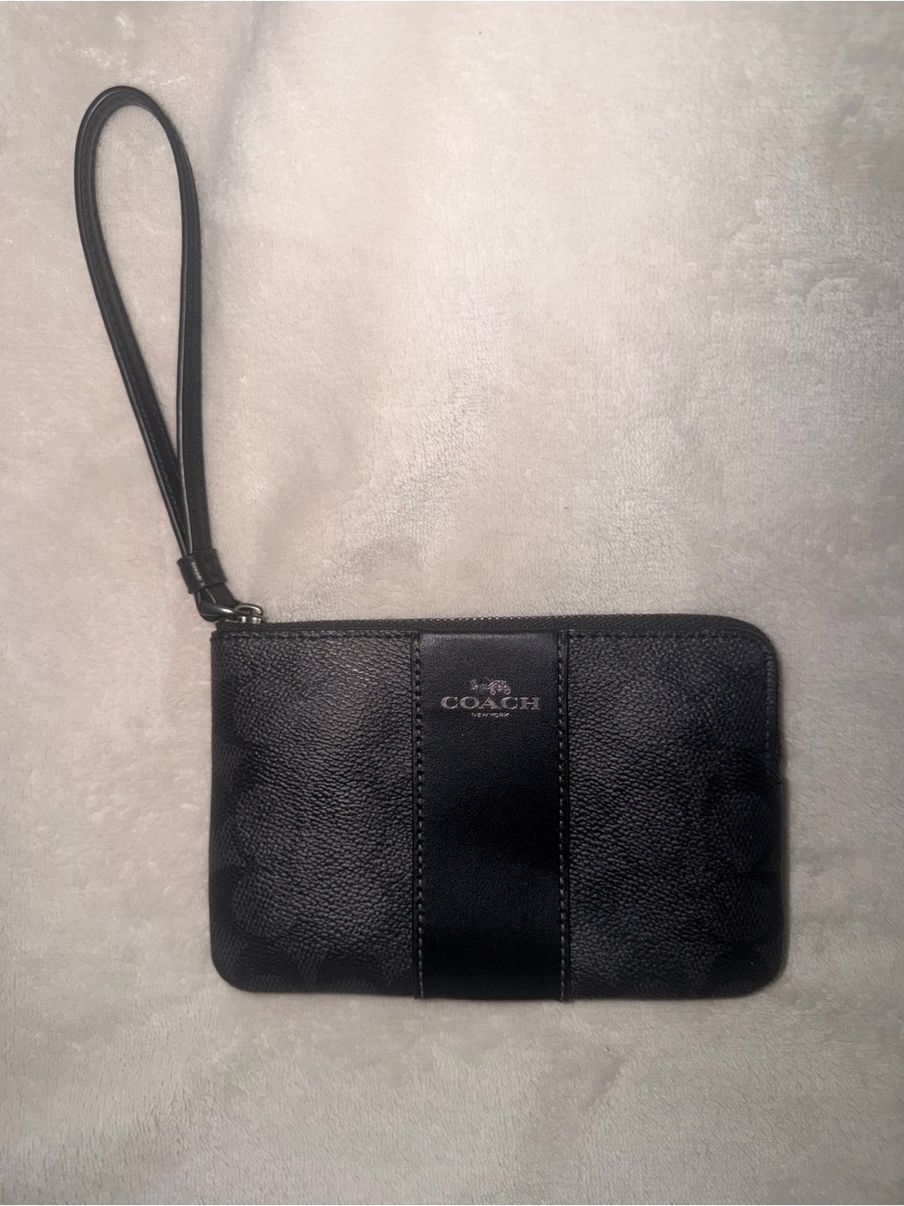 Coach Black Signature Leather Wristlet with Strap